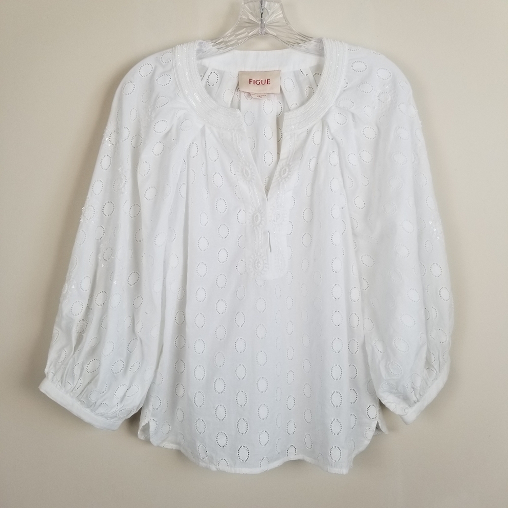Figue Cristina Beaded Emroidered Cotton Peasant Top XXS Bust 36 - Picture 2 of 9